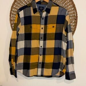 American Eagle navy gold and cream flannel size large